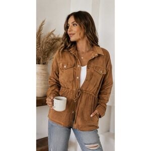 Cotton Bleu Faux Suede Utility Jacket Women's Medium Camel  Shacket Tie Waist